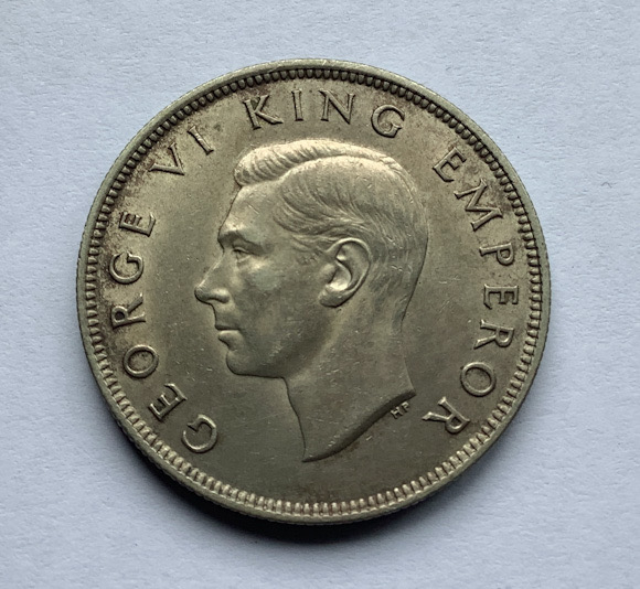 1940 New Zealand Centennial Half Crown coin .500 silver